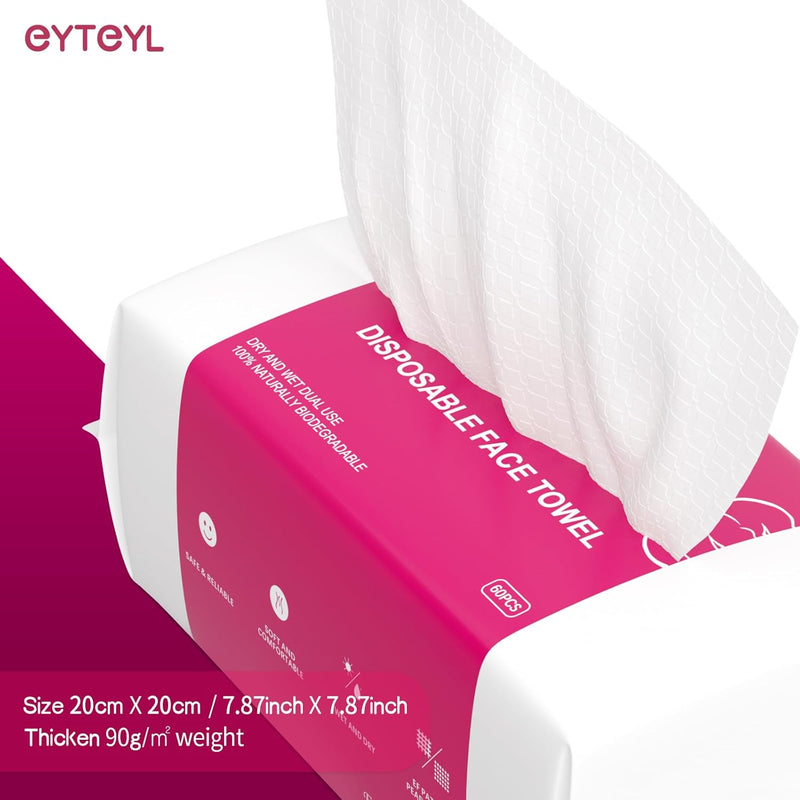 Disposable Face Towel 60 PCS, Cotton Tissue Dry Face Wipes Skin Clean, Unscented and Ultra Soft Disposable Face Towelette for Washing Face, Makeup Removing (EF Pattern)