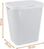 Premium Plastic Laundry Basket with Lid 55 Litre Durable & Ventilated Clothes Hamper for Laundry Storage Large Capacity, Lightweight & Easy to Carry Random Colors (White or Grey)