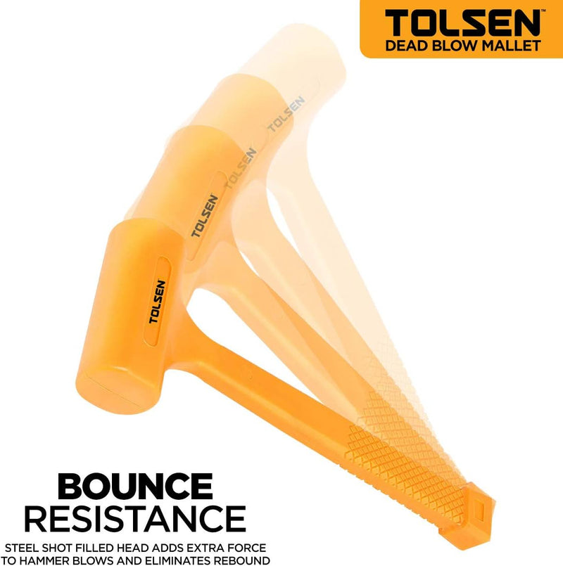 Tolsen 2lb Yellow Dead Blow Mallet, Anti-skid Rubber Handle, Double Face Hammer, Installing Tool Kit, Hand Tools, Soft Durable Grip for Home Improvement, Construction Work