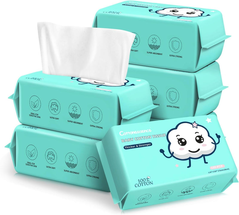 Disposable Face Towels, 100% Cotton Facial Tissues for Dry & Wet Use, Facial Wash Cloth for Sensitive Skin, Super Soft & Thick Facial Towels for Adults and Baby, Makeup Remover Dry Wipes, 600 Count