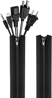 IBAMA 2 Pcs Cable Management Cable Sleeve 50.8cm/20-inch Each Flexible Cable Cord Organizer Wrap Cover with Zipper for TV/Computer/Home Entertainment(Black)