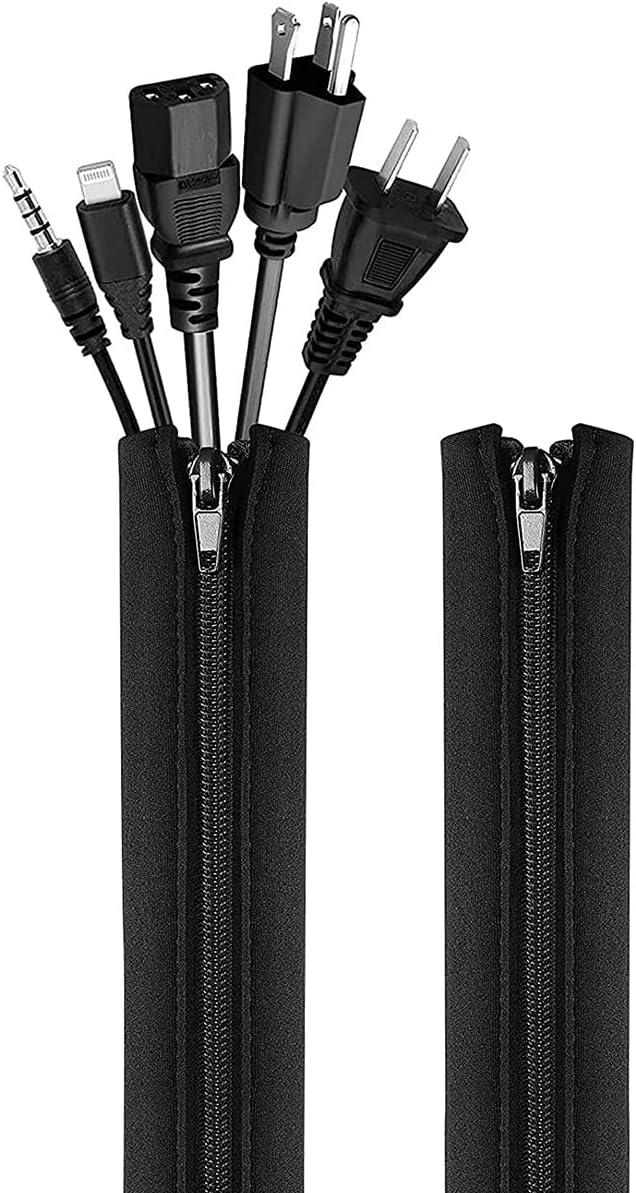 IBAMA 2 Pcs Cable Management Cable Sleeve 50.8cm/20-inch Each Flexible Cable Cord Organizer Wrap Cover with Zipper for TV/Computer/Home Entertainment(Black)