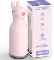 Bestie Giraffe Kids Water Bottle, 16oz/460ml Stainless Steel - Bunny bottle