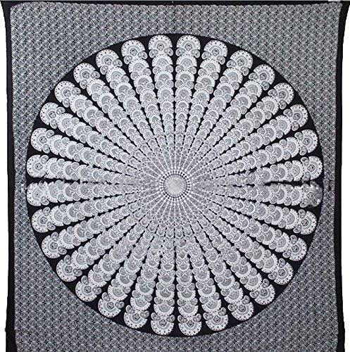 Bless International, Indian Wall Hanging Psychedelic Hippie Bohemian Peacock Mandala Tapestry Bed Sheet Gold Pink Blue King 225x265cm