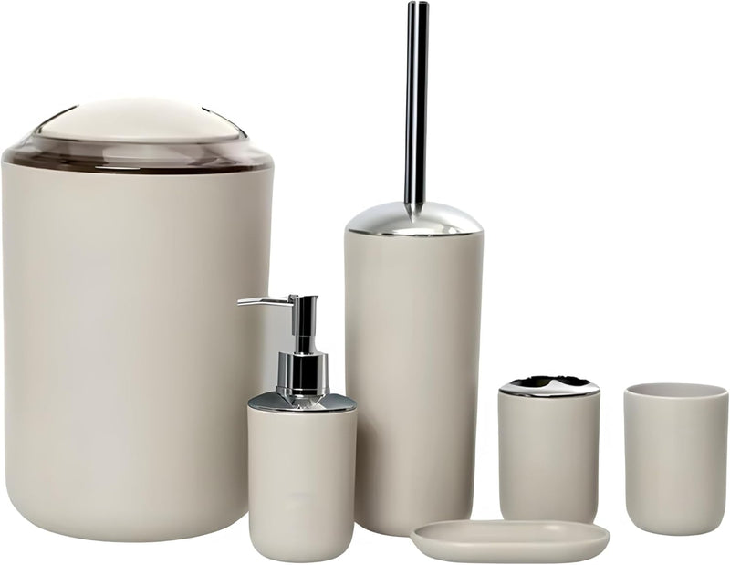 FEELINGS Bathroom Accessories Set 6 Piece Bath Ensemble Includes Soap Dispenser, Toothbrush Holder, Toothbrush Cup, Soap Dish for Decorative Countertop and Housewarming Gift,Large (WHITE) - BEIGE