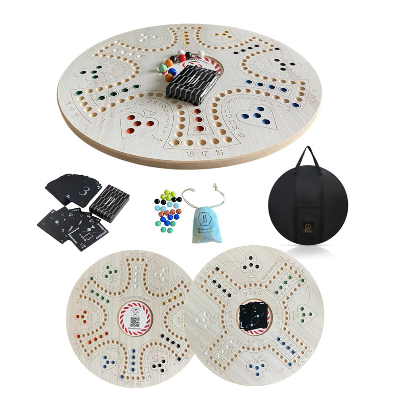 JackarooJoker Wooden Board Game Set, 51 cm Double-Sided Board, 4-6 Players, with Carrying Bag