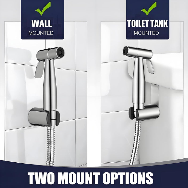 Pugrwei 【New Version】Handheld Bidet Sprayer for Toilet, Premium Stainless Steel Bathroom Bidet Sprayer Set, (Stainless Steel) (Brushed) (Control Value)