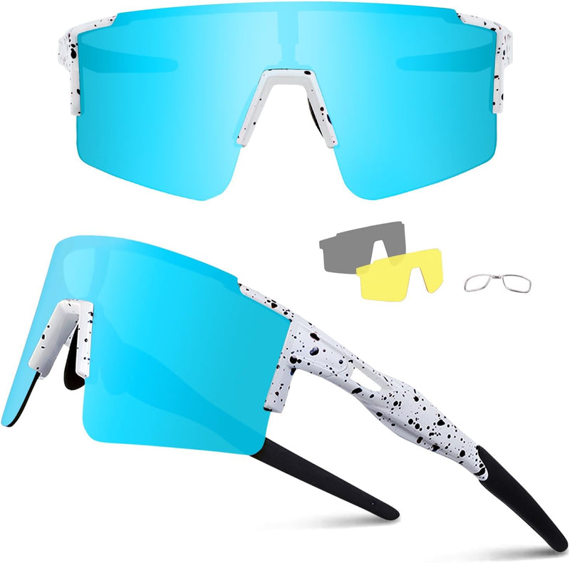 Ukoly Cycling Sunglasses for Men Women with 3 Interchangeable Lenses, Polarized Sports Sunglasses, Baseball Sunglasses