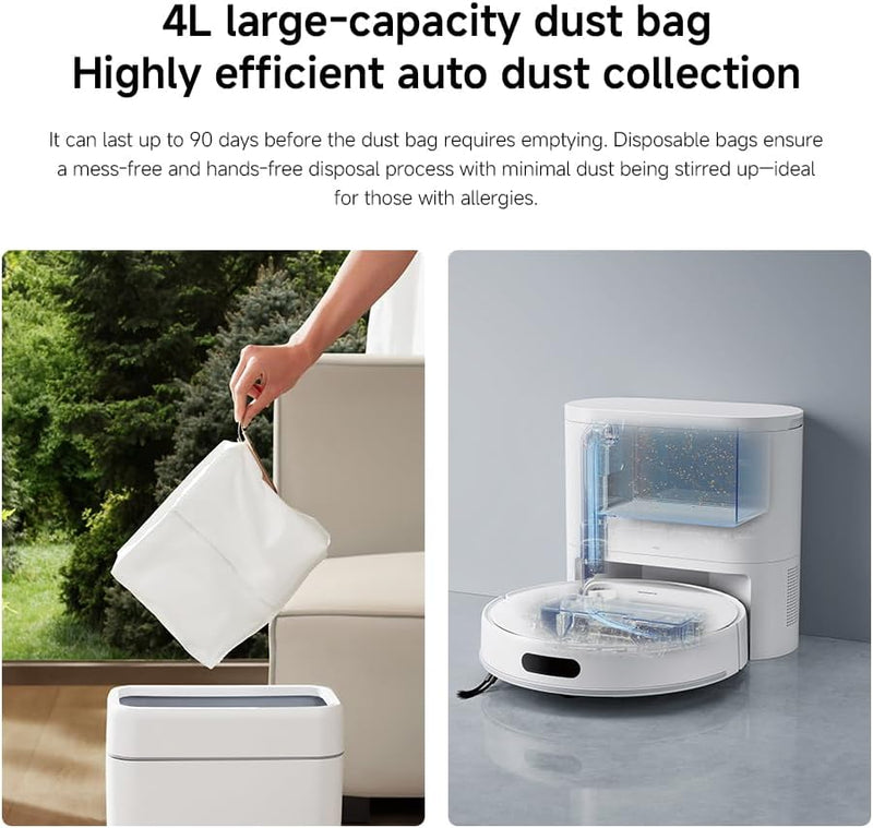 Xiaomi Robot Vacuum H40, 10000Pa powerful suction, LDS Navigation, Smart Mapping, Anti-tangle brush, Auto Dust Emptying, 180min Runtime, Works with Xiaomi Home App, Voice Control