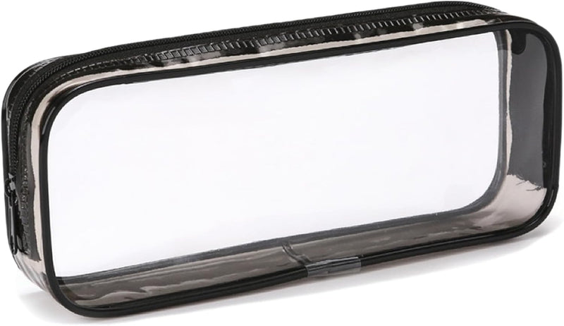 Clear Pencil Case Black with Strong Zipper 22x9x5 cm Stylish, Practical and Transparent Pencil Case Versatile Storage for Stationery, Toiletries, Makeup, Travel & Office Supplies (1 PCS) - Black