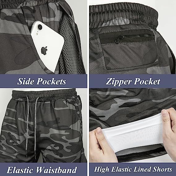 BananHome Men's 2 in 1 Running Shorts Gym Workout Quick Dry Mens Shorts Mens Athletic Shorts with Towel Loop and Phone Pocket