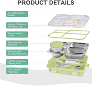 Stainless Steel Adult Lunch Box, 28.7 Oz 4-Compartment Metal Bento Box Kids Snack Containers With 5 Oz Soup/Condiment Cup, Food Storage Containers With Utensils, Ideal For School, Office & Travel