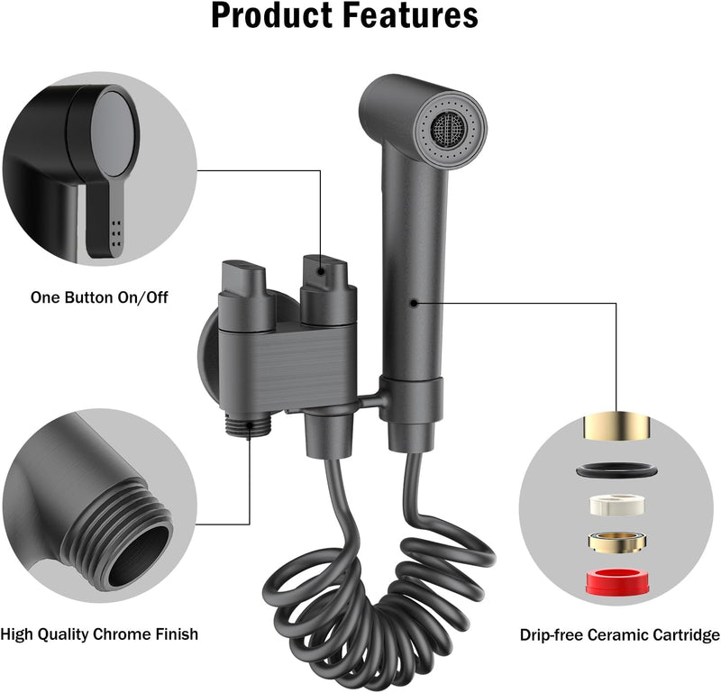 JOMOO Shattaf Set, Bidet Sprayer for Toilet with 60inch Stainless Steel Bidet Hose and Valve for Pet Bath,Water Flower,Hygiene Toilet Cleanser Spray, Gray