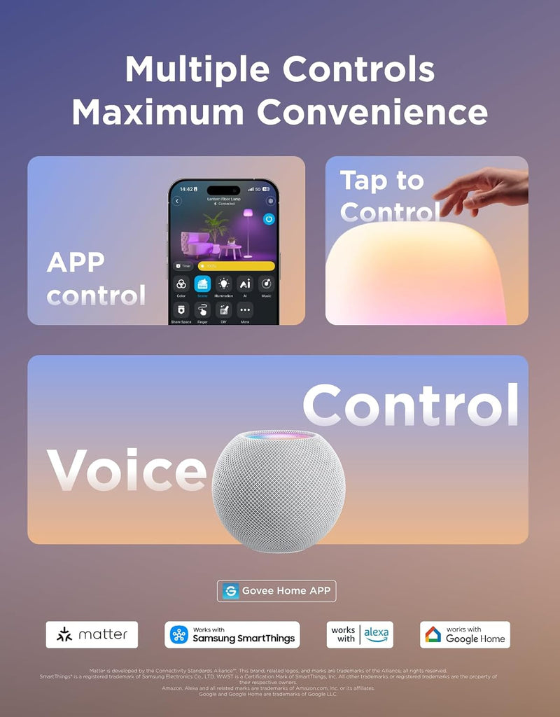Lantern Floor Lamp, Halo Gradient Lamp with Silicone Soft Lamp Shade RGBICWW Smart Standing Lamp with 100+Scene Modes,1000K-10000K,Music Sync,1400lm,Matter Compatible,for Living Room, Bedroom
