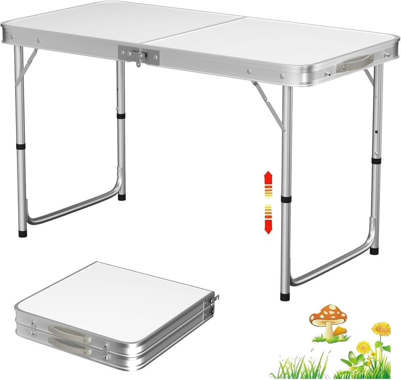 SKY-TOUCH Folding Trestle Outdoor Camping Table,Aluminum Alloy Outdoor Folding Picnic Table,Lightweight Trestle Outdoor Camping Table For BBQ Party, Folds in Half with Carry Handle,White(1206070cm)