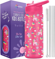 Kids Water Bottle Stainless Steel for School Girls with Straw Vacuum Insulated Water Bottle BPA-Free Leak-Proof Baby Toddler Water Bottle Double Walled Bottle for Kids 414 ml/14 oz (Sprinkles) - 532ml - Unicorn