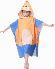 Soft Microfiber Swim Towel with Hood for Bath and Beach, for Kids Ages 3-10, Dinosaur 2 - Cat 2 Fits 3-10 years