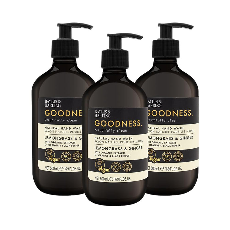 Baylis & Harding Goodness Lemongrass & Ginger Hand Wash, 500ml (Pack of 1) | Natural Formula with Organic Extracts and Essential Oils | Luxurious and Refreshing | Paraben Free | Vegan