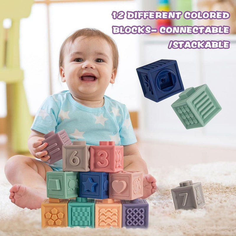 Moonmen 23 Pcs Montessori Toys for Babies 0-3-6-12 Months, 3 in 1 Soft Baby Teething Toys and Stacking Building Blocks for Sensory Developmental Education of Toddlers 12-18 Months