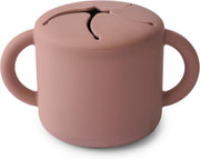 Mushie Silicone Baby Snack Cup with Handles - Easy-Grip Baby Cup with Soft Opening for On-the-Go Feeding, 400ml Spill-Proof Food-Grade Container for Baby Food & Snacks Woodchuck - Pink