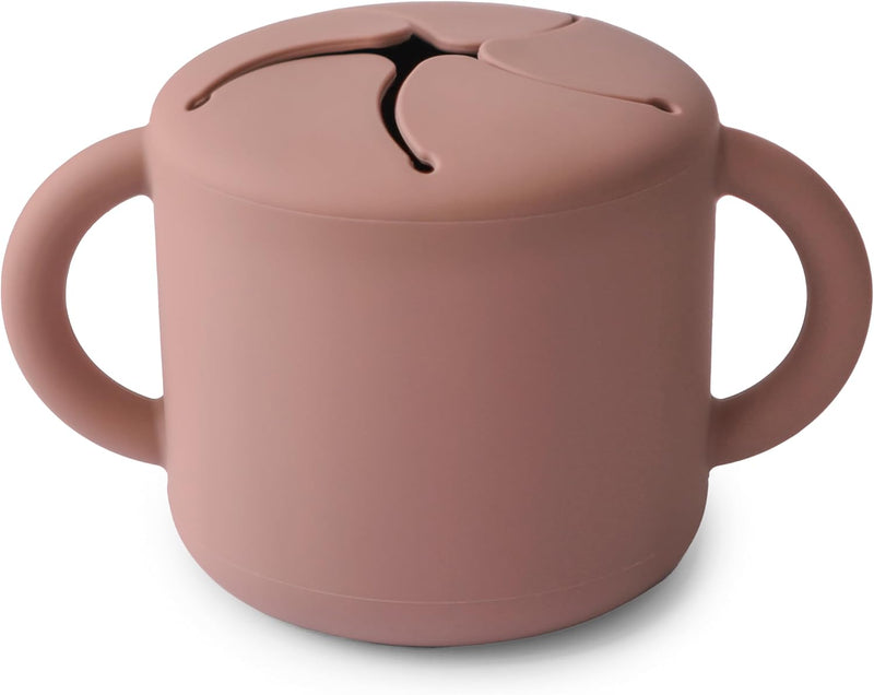 Mushie Silicone Baby Snack Cup with Handles - Easy-Grip Baby Cup with Soft Opening for On-the-Go Feeding, 400ml Spill-Proof Food-Grade Container for Baby Food & Snacks Woodchuck - Pink
