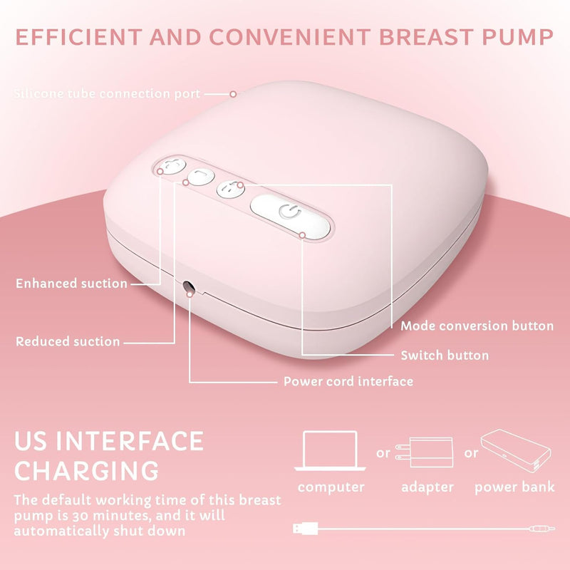 Mumoo Bear Electric Breast Pump, Portable Breast Feeding Pump Nursing Breast Massage With 2 Modes And 9 Suction Levels, Bpa Free Single Breast Milk (Pink)