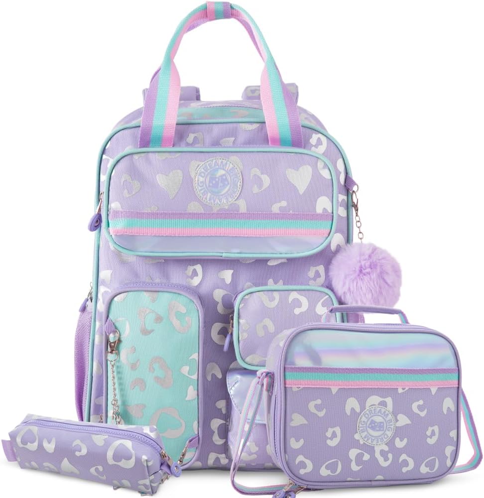 17 3-Piece School Backpack with Lunch Bag & Pencil Case, Purple – image 1