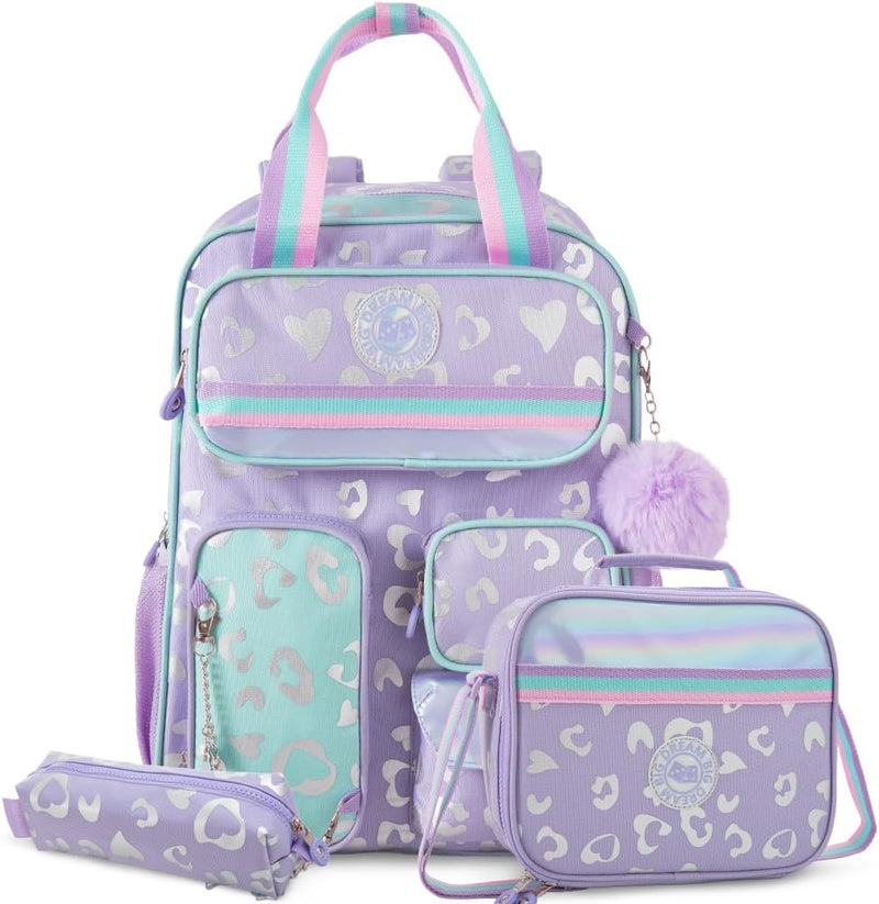 17 3-Piece School Backpack with Lunch Bag & Pencil Case, Purple