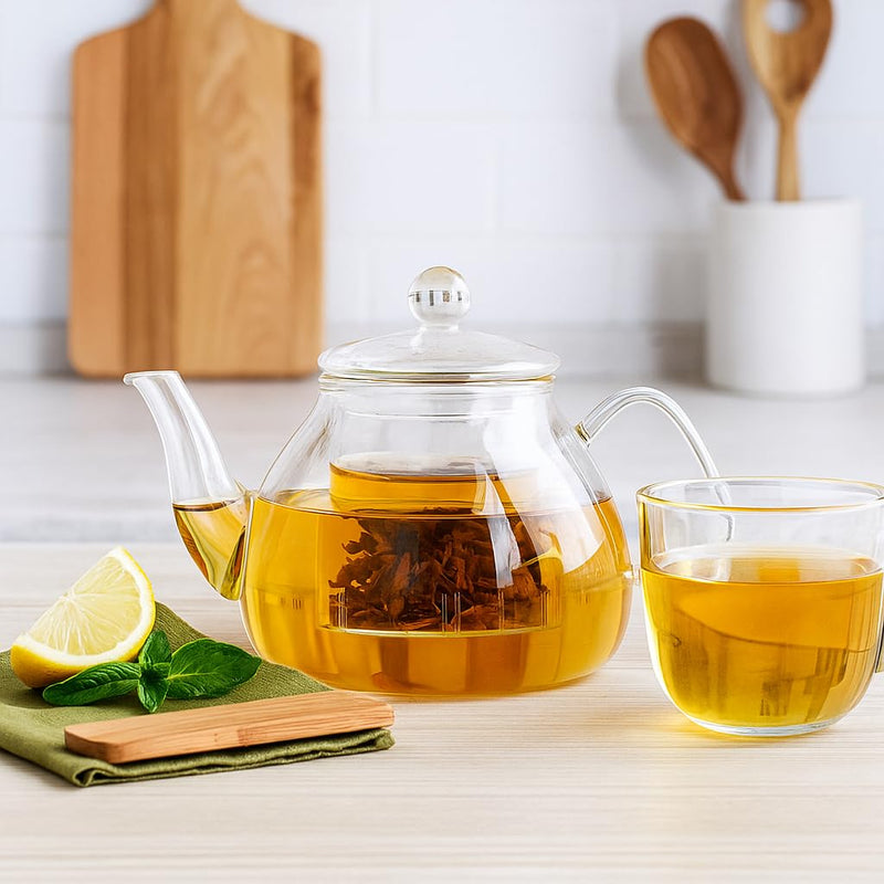 B&S Borosilicate Glass Teapot with Lid â€“ 800ml Heat-Resistant Tea Pot for Stovetop & Microwave | Elegant Clear Kettle | Eco-Friendly Kitchen Accessory for Herbal Tea & Coffee Brewing