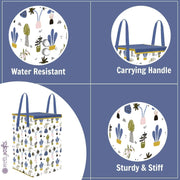 PrettyKrafts Fabric L1113 Laundry Basket For Clothes, Toy Storage Box With Lid & Handles, Toy Storage Box, 75 Ltr,Mushroom Print,White, Set of 1