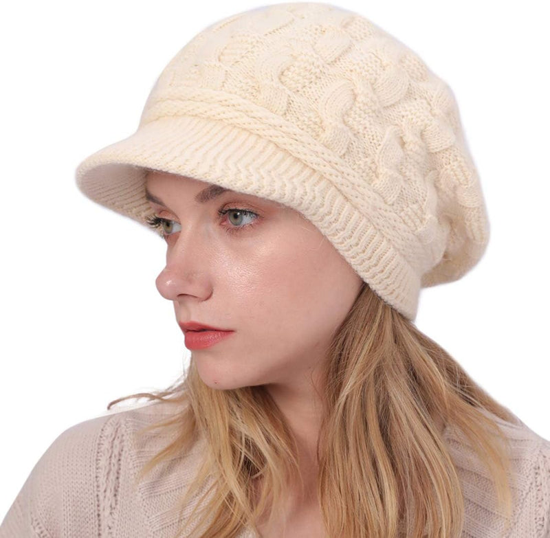 Muryobao Women's Winter Warm Slouchy Cable Knit Beanie Skull Hat with Visor