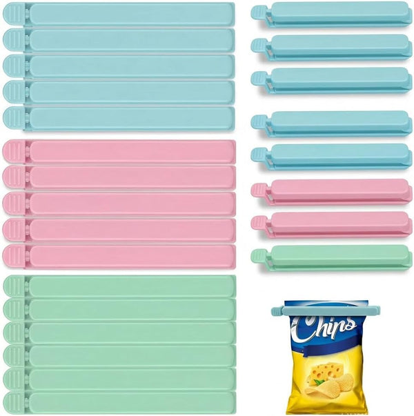 Reusable Plastic Sealing Food Clips: 30 Pcs Colorful Food Fresh Keeping Clamps, 3 Colors & 2 Sizes, Bag Sealer for Chips Bread Snacks, Kitchen Food Preservation