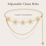 Azonee Womens Multilayer Gold Sun Chain Belt Western Cowgirl Waist Belt for Dresses & Jeans Adjustable Metal Body Chain for Country Concerts, Daily Wear Fashion Belly Jewelry Accessory