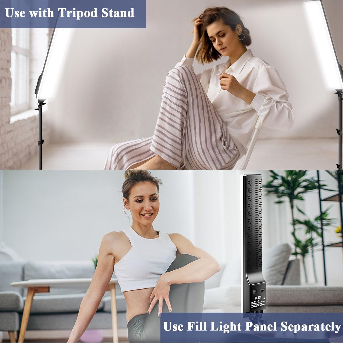 LED Video Light Kit 2PCS, Dimmable 2700-7500K, Remote Control Tripod – image 2
