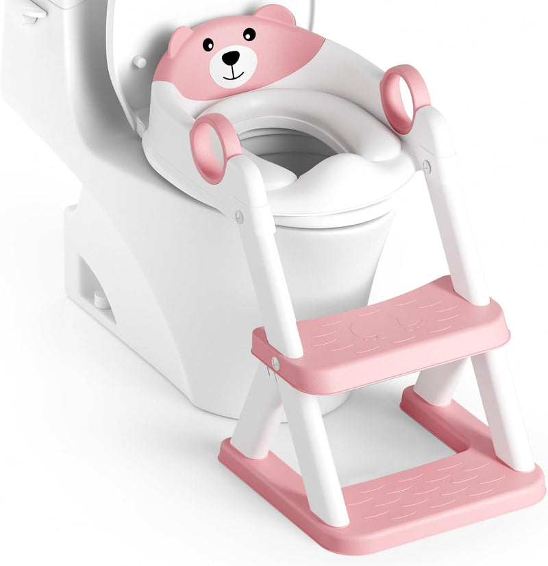 Potty Training Seat, Upgrade Toddler Toilet Seat for Kids Boys Girls, 2 in 1 Potty Training Toilet for Kids, Splash Guard Anti-Slip Pad Step StoolBlueyellow - Pink