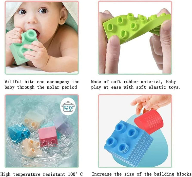 AM ANNA Soft Building Blocks Toys,20 Pcs Building Block Early Educational Sets Learning&Development Toys Stacking Block Kit for Toddlers Baby 1-5 Years Old Bath Toy,Can Be Boiled And Bitten