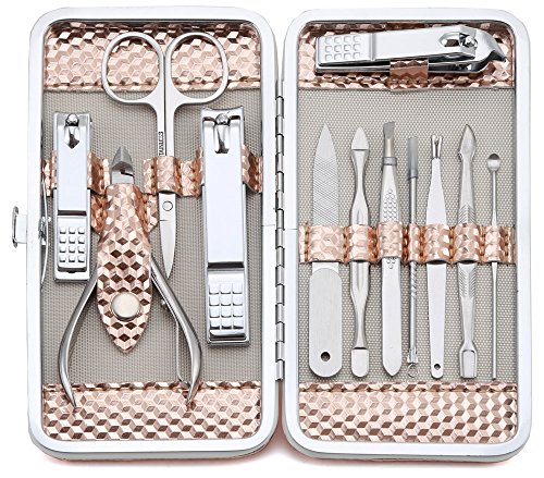 Keiby Citom Manicure Set Professional Nail Clippers Kit Pedicure Care Tools- Stainless Steel Grooming Kit 12Pcs for Travel or Home (Rose Gold)