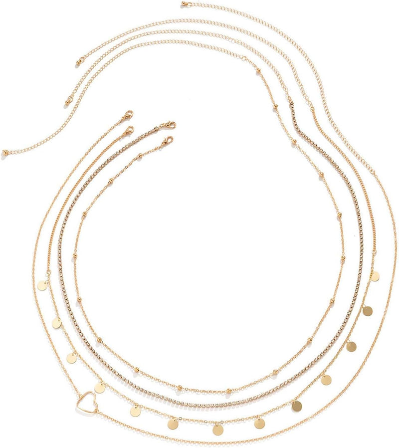 Waist Chain for Women, Metal Waist Chain Belts Set of 4, Gold Body Jewelry for Beach Parties and Evening Events, Alloy Material Layered Design for Daily Wear and Special Occasions