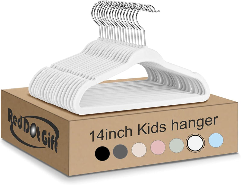 Red Dot Gift® 30-Pack Beige Velvet Kids Hangers - ( 35cm / 14 Inch )Premium Childrens Hangers for Closet, Ultra Thin Cute Hangers Kids Clothes Hanger,Small Hangers for Kids Clothes (Beige, 30)