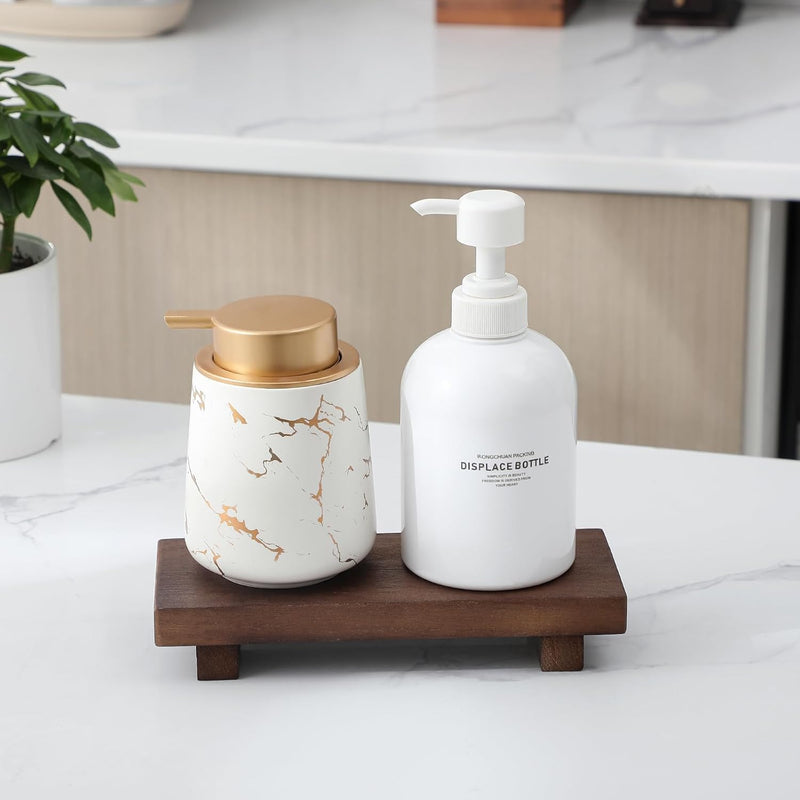 zoocatia Small Wood Tray Pedestal Stand Farmhouse Bathroom Decor Decorative Wooden Riser Kitchen Soap Dish Holder for Vanity, Counter, Sink, Brown