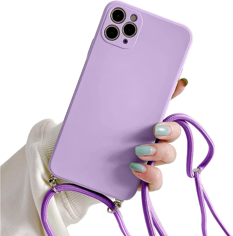 Galful Mobile phone chain for iPhone 14 pro 6.1", silicone case with lanyard smartphone necklace protective bumper with strap shockproof lanyard case cover Purple