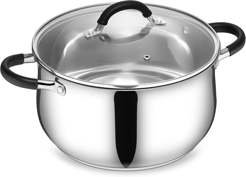E-far Stainless Steel Stock Pot, 8 Quart Large Cooking Pot with Glass Lid - 7.6 Litres