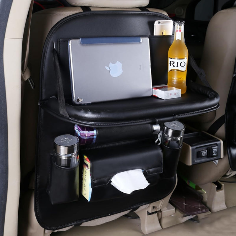 Car Backseat Organizer with Tablet Holder, Touch Screen Tablet Hanger Stand for Kids Toddlers and Storage, Cup Umbrella Tissue Holder, Kick Mats Protector Car Accessories Pack of 1 (Beige)
