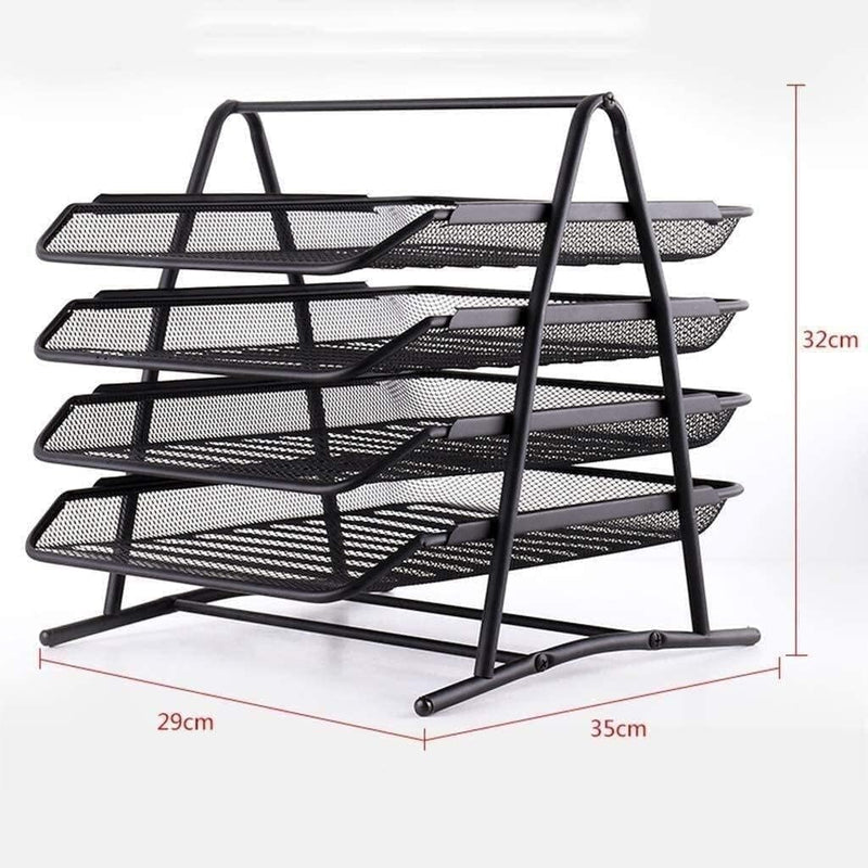 SHOWAY ECVV Desk Deposit Tray 4 Layer A4 Metal tray Office Desk Organiser Paper office Mesh Document Basket File Paper Tray Letter Organiser Holder Desktop Accessories