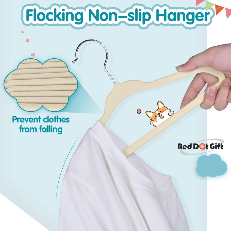 Red Dot Gift® 15-Pack Black Velvet Kids Hangers - 35cm Premium Childrens Hangers for Closet, Ultra Thin Cute Hangers Kids Clothes Hanger,Small Hangers for Kids Clothes