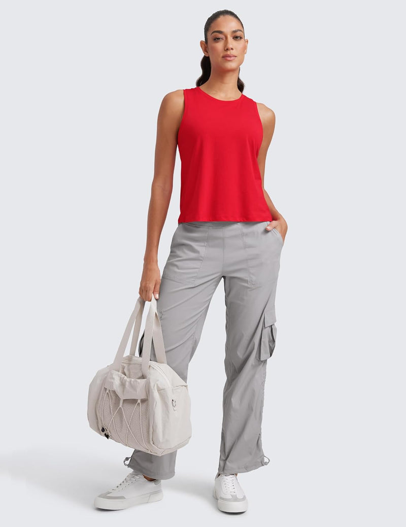 CRZ YOGA Women's Pima Cotton Loose Cropped Tank Tops Workout High Neck Sleeveless Athletic Gym Shirts