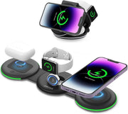 3 in 1 Wireless Charger Foldable, Magnetic Fast Charging Station Compatible with iPhone, All in One Travel Charging Pad for iPhone 16/15/14/13/12/ Series iWatch 8 7 6 5 4 3 2 SE Airpods 3 2 Pro - Black
