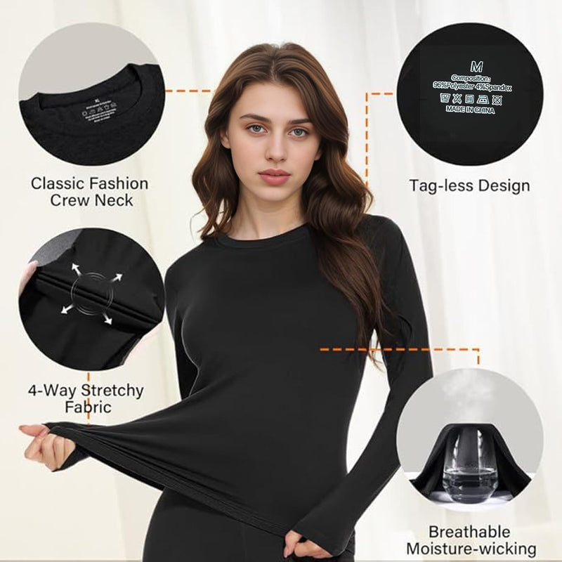 ALANX Thermal Underwear For Women,Thermal Long Johns Top & Bottom Set,Thermal Wear Clothes pants Thermal Base Layer Long Sleeve pajama,Skiing,Hiking,Outdoor Sports
