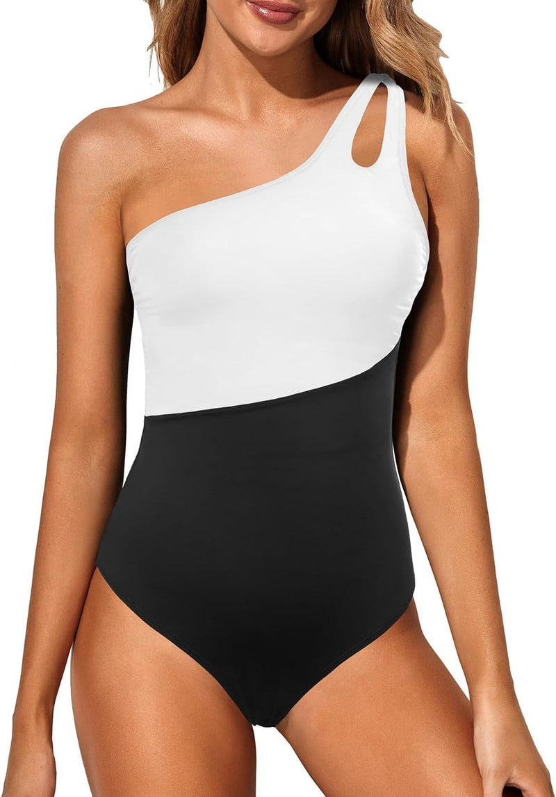 Holipick womens Classic One Piece Swimsuit - Black and White