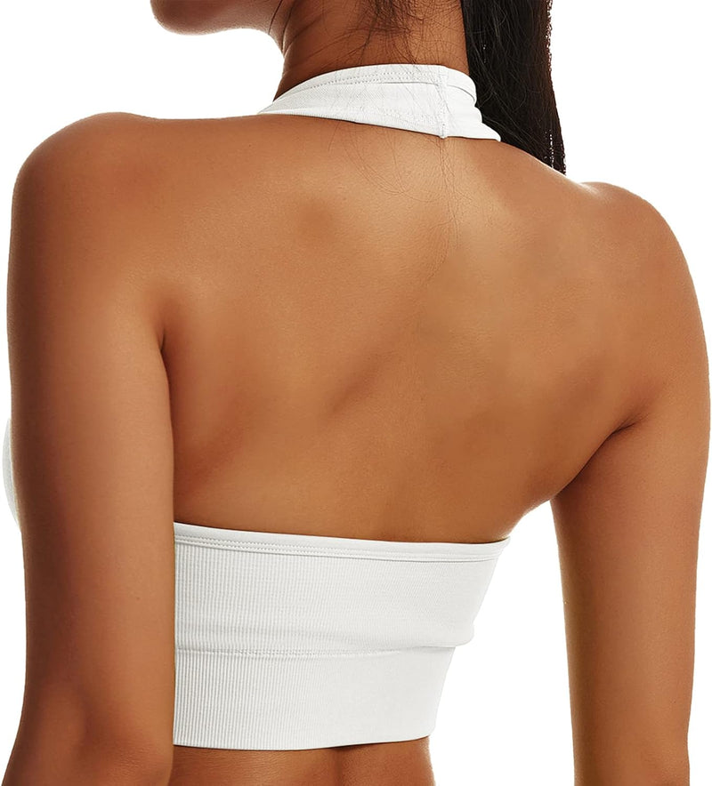 Vertvie Halterneck Sports Bra Backless Fitness Bustier Women's Padded Push Up Bra Without Underwire Sports Bra Top Yoga Bra Medium Support Workout